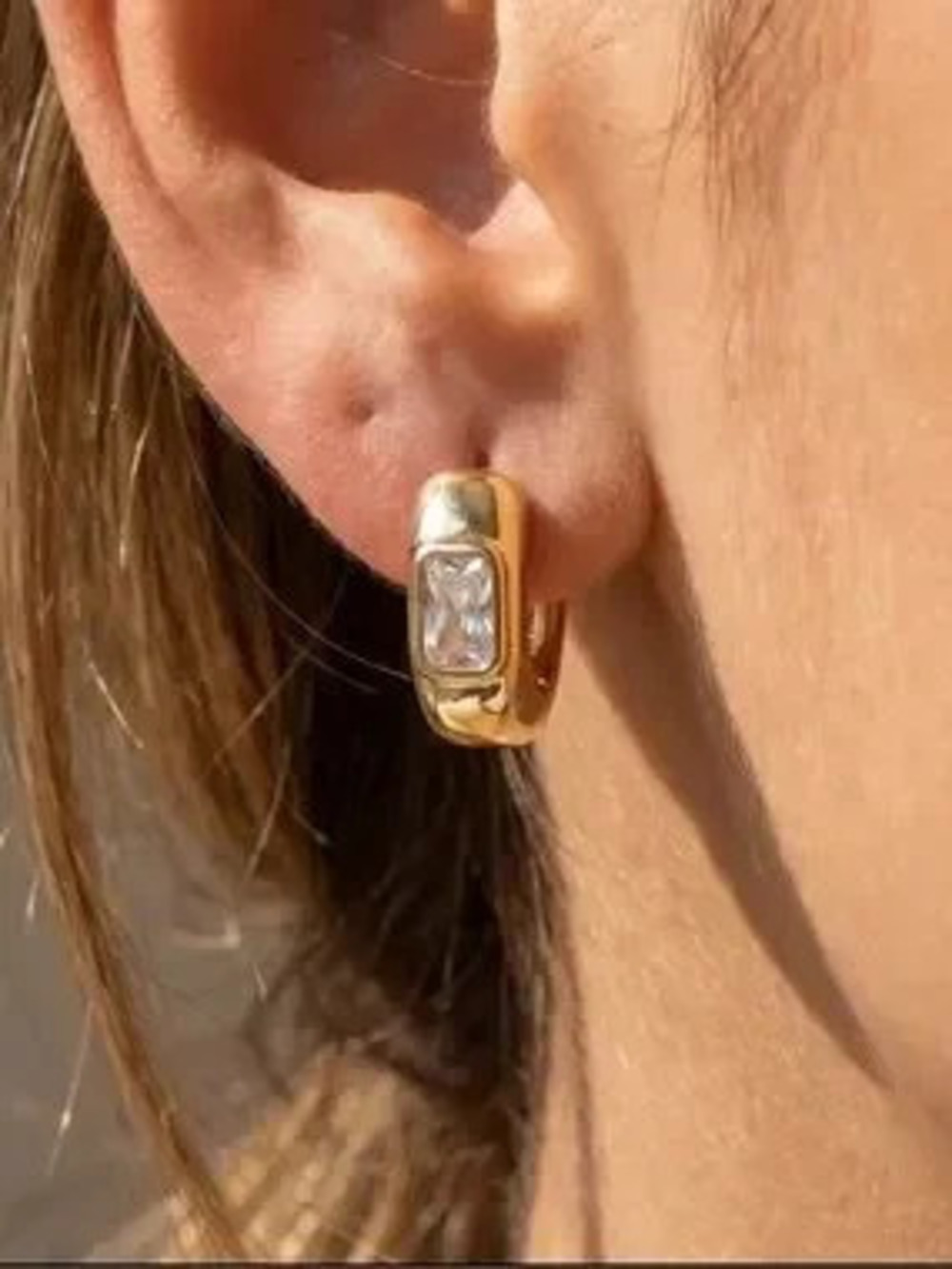 GOLD WIDE BAND CZ HUGGIE EARRINGS (8707)